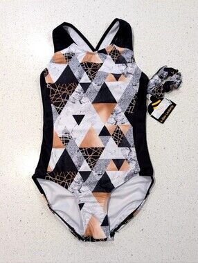 NEW Kbee Gymnastics Dance Leotard AL Large GEOMETRIC GEMSTONE Strappy +SCRUNCHIE